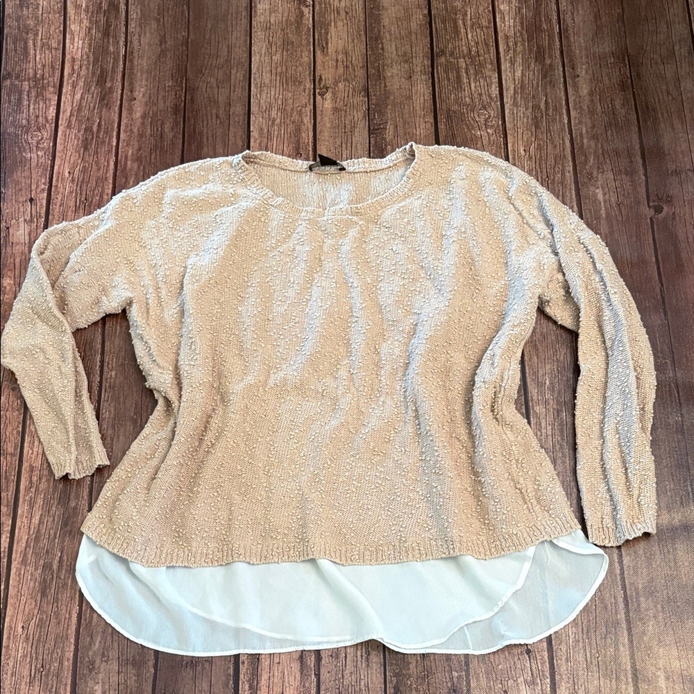 Metaphor Cream Textured Sweater with Sheer under Panel Sz XL